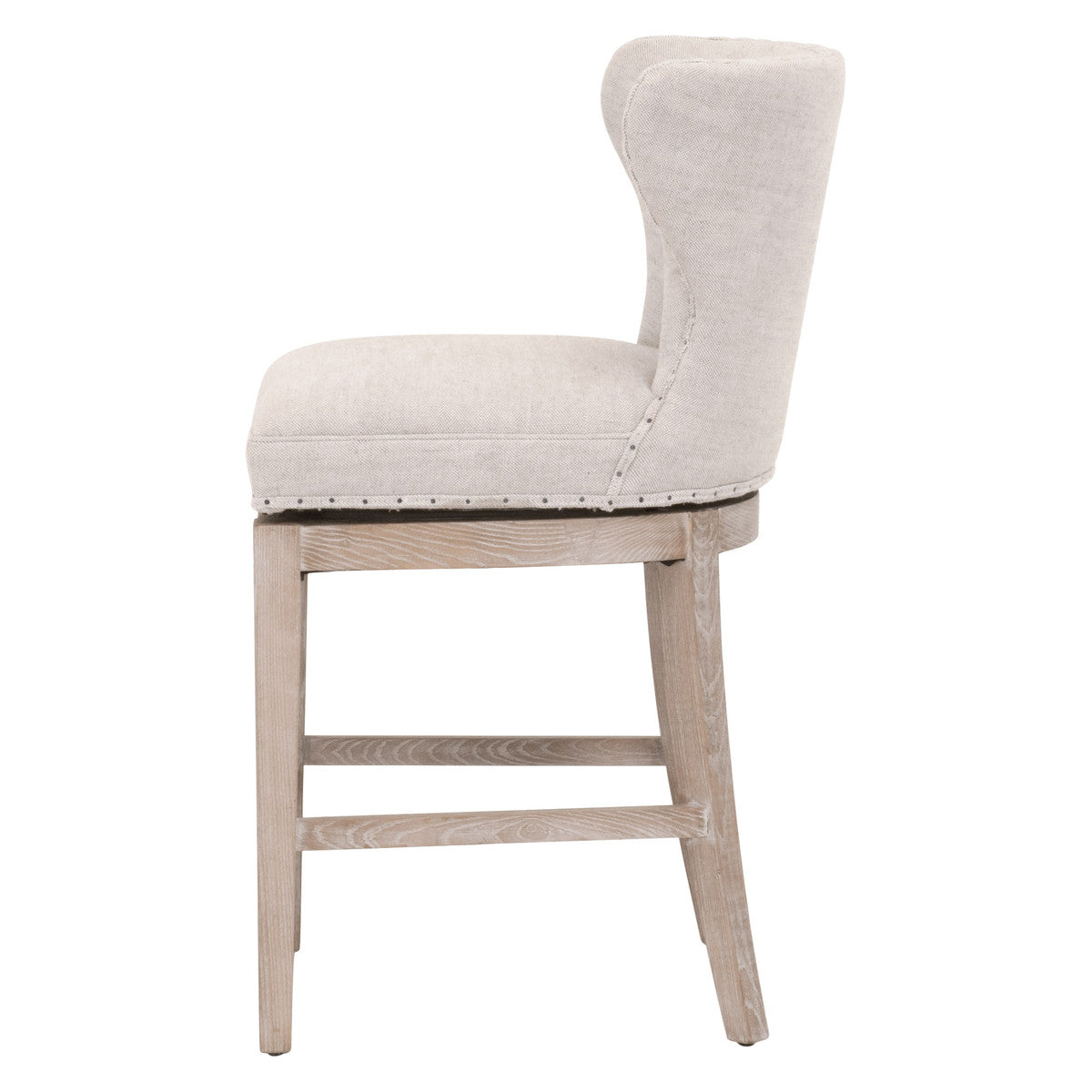 Milton Swivel Counter Stool in Bisque French Linen, Natural Gray Ash