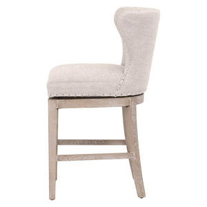 Milton Swivel Counter Stool in Bisque French Linen, Natural Gray Ash