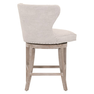 Milton Swivel Counter Stool in Bisque French Linen, Natural Gray Ash